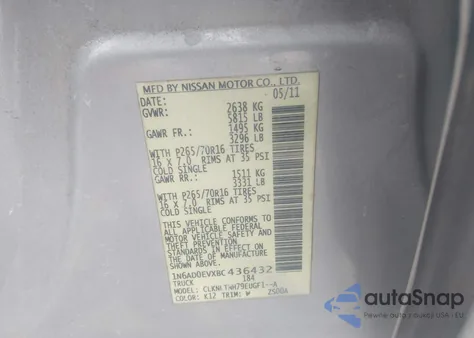 2011 Nissan Frontier Sv from USA, damaged, VIN 1N6AD0EVXBC436432